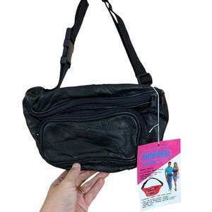 Vintage Patchwork Leather Fanny Pack Black Belt Bag Y2K New NOS Tropics Hawaii